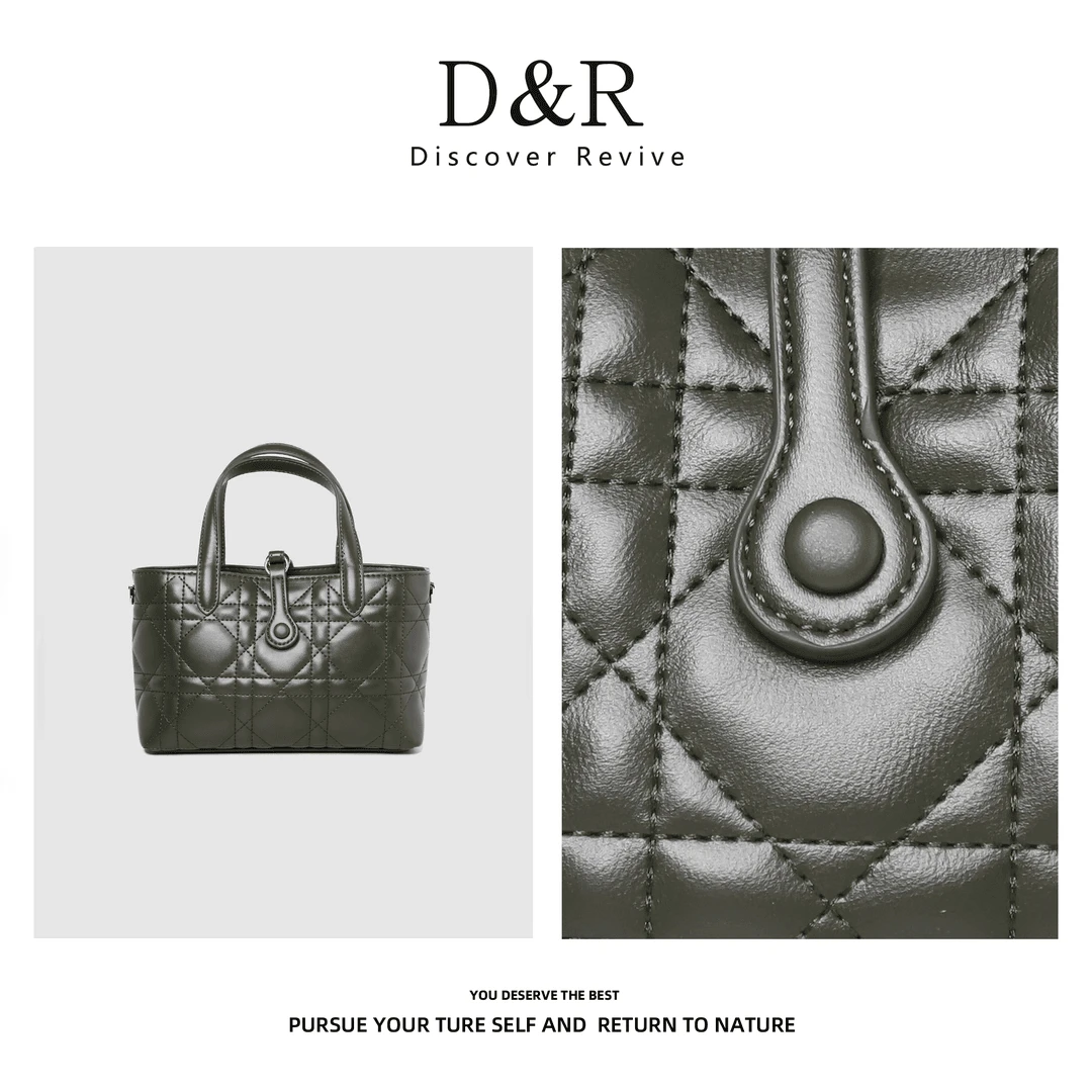 Discover Revive时尚百搭经典菱格纹单肩斜挎手提包E168-绿色