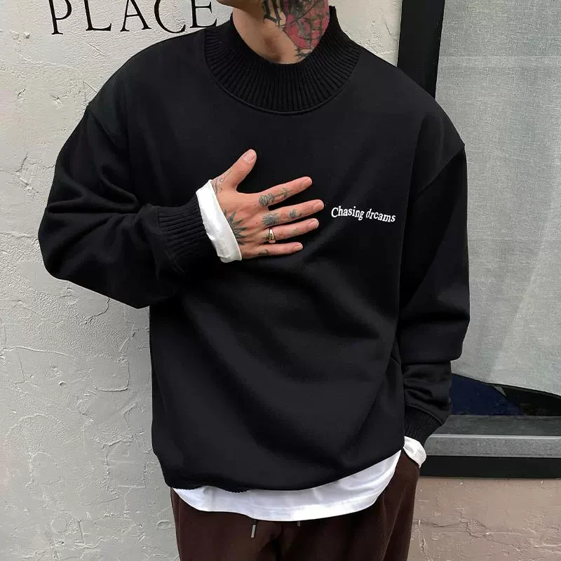 OXFREAK 24FW「斑驳字母 针织领口」450重磅半高领卫衣男加绒加厚