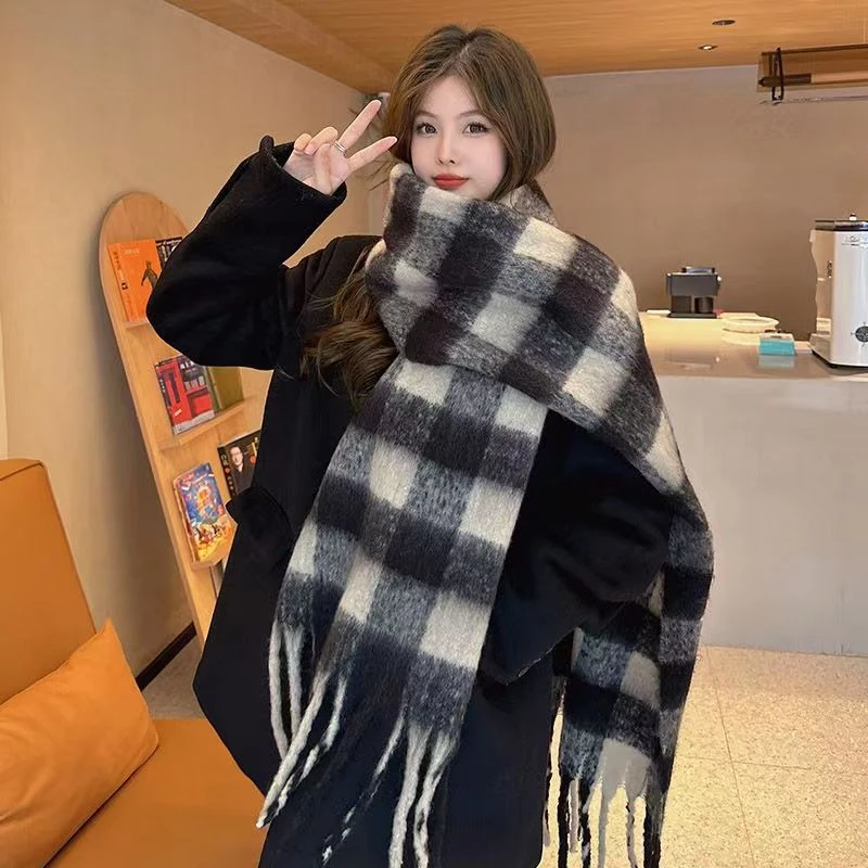 长款围巾女韩版冬季情侣款保暖围脖生加厚披肩双面格子时尚百搭