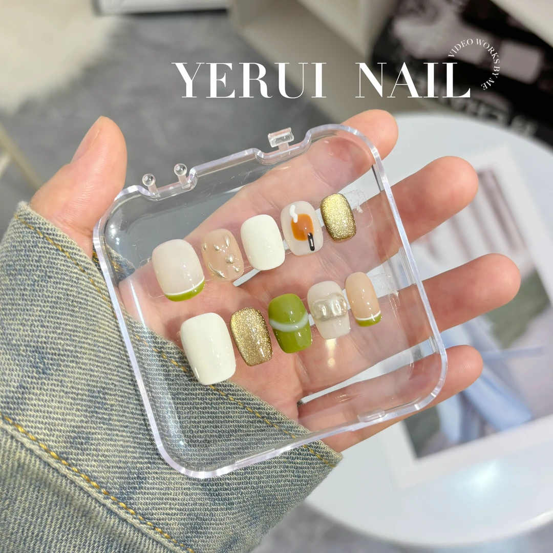 YR【去山野】光疗美甲手工短款穿戴甲手绘简约气质小众穿戴美甲甲片