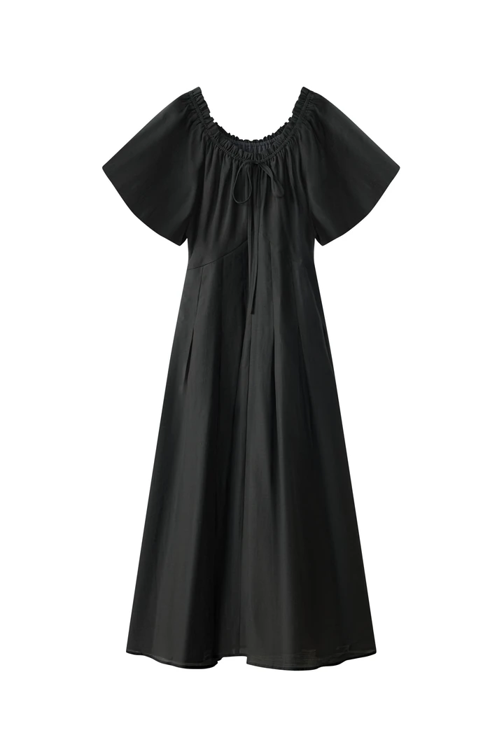 桔尚法式小黑裙女2024夏装新款圆领显瘦黑色气质高级感连衣裙