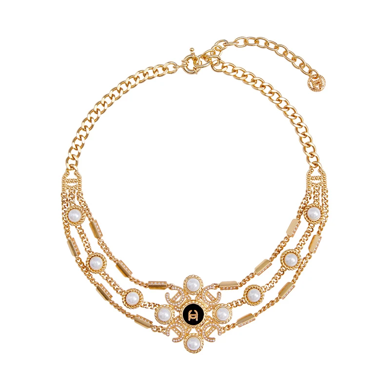 LAURENCE & CHICO 铜仿珍珠项链 金松果系列三重短链