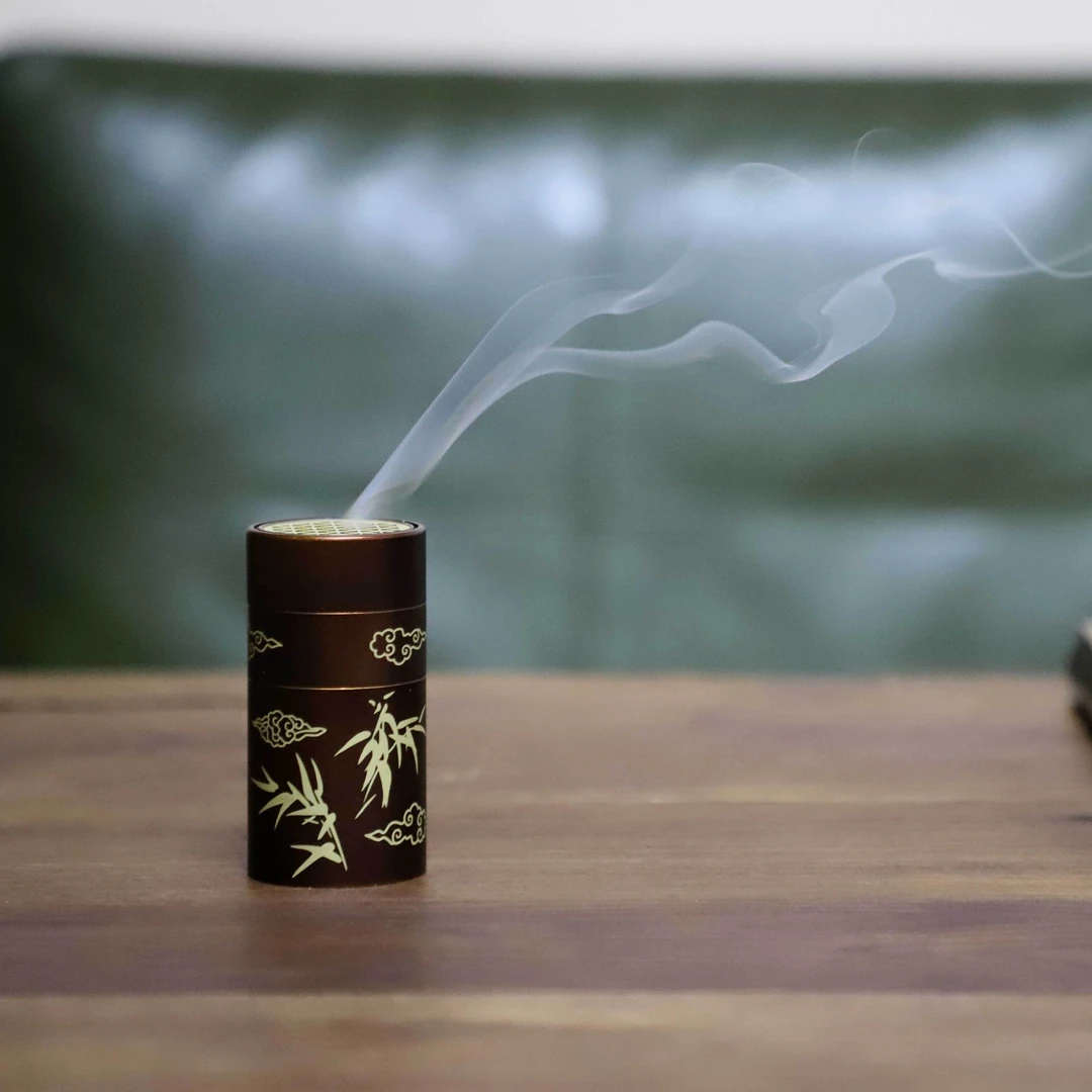 金竹铜香炉香筒一体 便携式创意茶道配件 香道器物