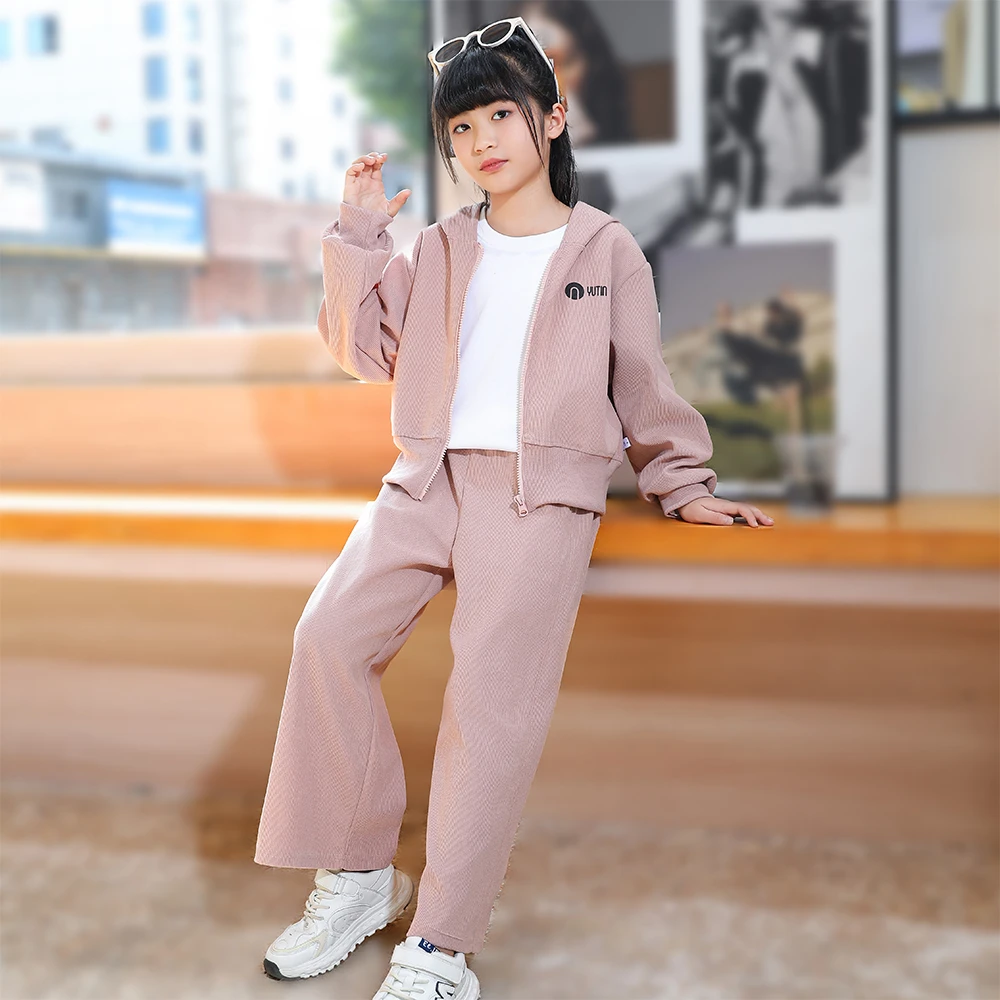 女童秋装网红炸街洋气时髦套装春秋季女孩休闲阔腿裤儿童连帽外套