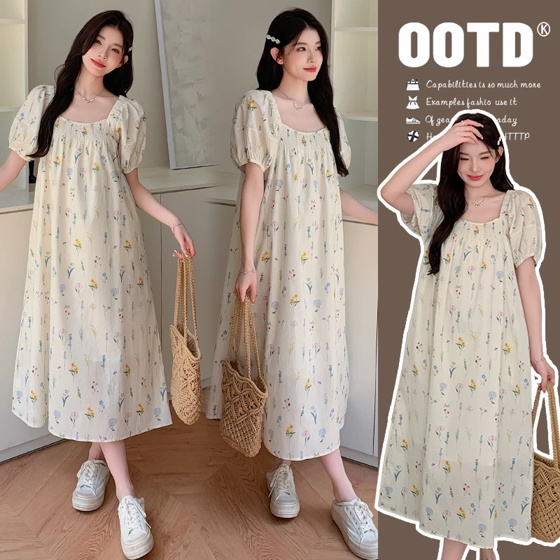 2024新品方领碎花连衣裙女2024夏季新款韩系减龄田园风飘逸仙女裙