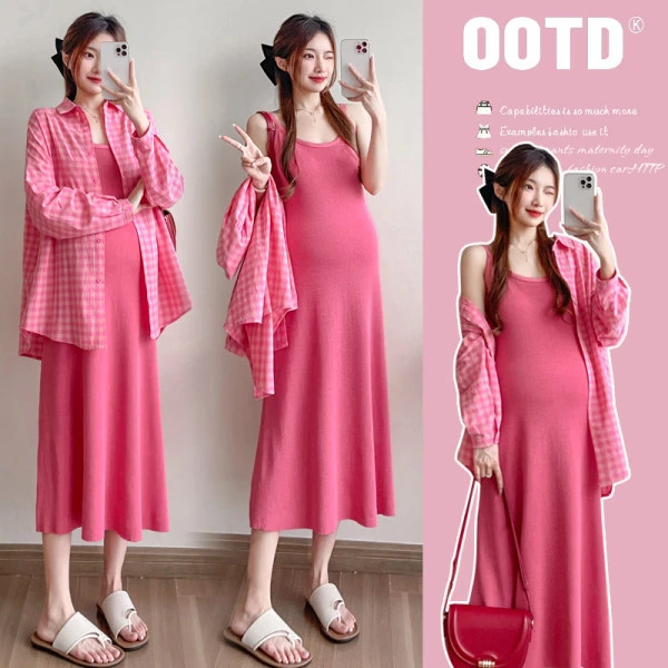 洋气时髦孕期高级感孕妇装夏装茶歇法式粉色连衣裙夏2024新款气质