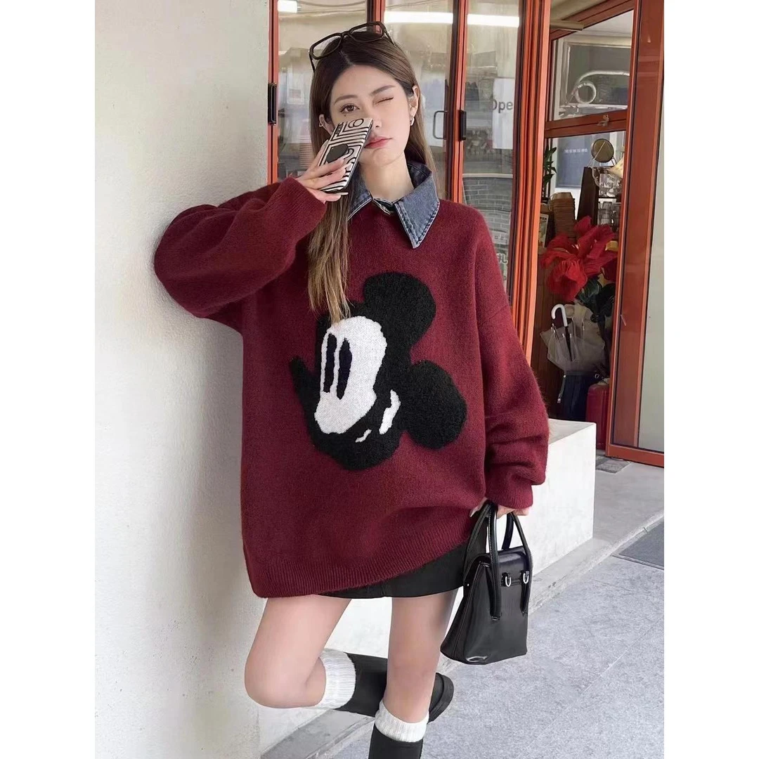 孕妇装秋冬新款上衣宽松假两件衬衫领米奇孕妇孕妇毛衣中长款冬季