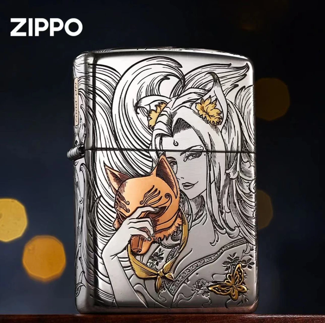 ZIPPO【纯银狐姬】镶嵌浮雕五面常规收藏送礼防风打火机DY8718DK