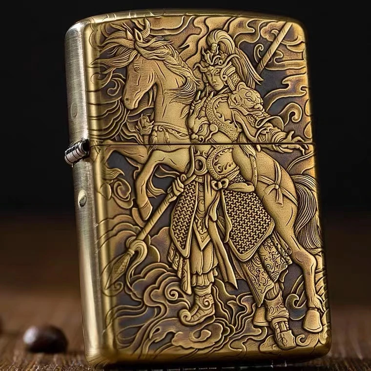 ZIPPO/之宝【盔甲赵云】立体浮雕黄铜赵子龙收藏防风打火机DYX1H1F1