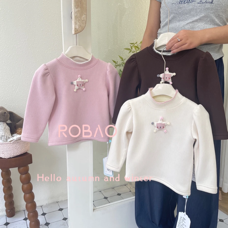 两只羊女童百搭韩版小海星加绒上衣