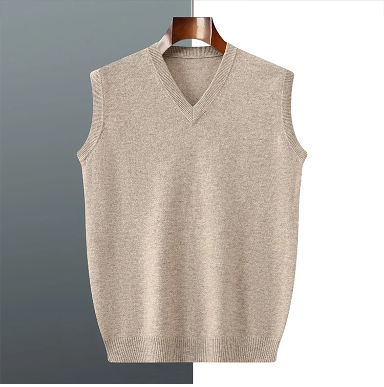 男秋冬季新款V领精纺纱线时尚马甲宽松外穿坎肩加厚套头毛衣无袖