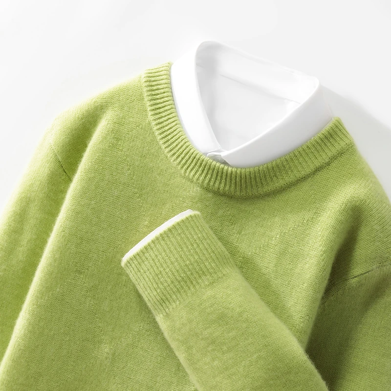 圆领羊毛衫秋冬加厚套头针织衫毛衣宽松休闲纯色羊毛上衣打底衫
