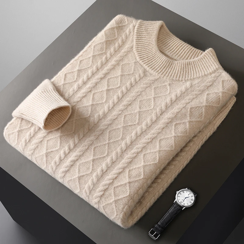 纯羊毛衫加厚半高领针织打底男士宽松毛衣24秋冬新款羊毛衫