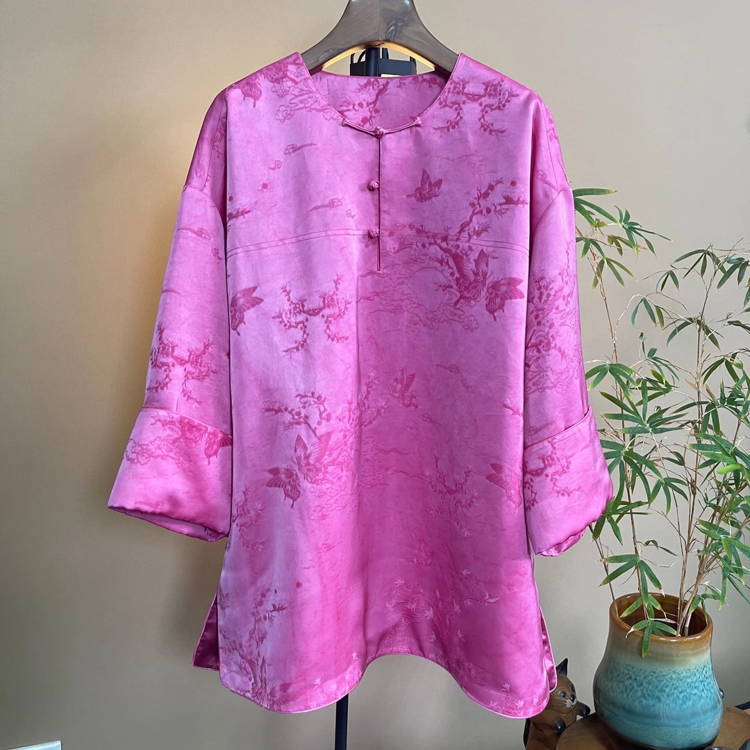 寨优袡50姆米铜氨丝中长款秋冬套头衫无领新款式太太服上衣