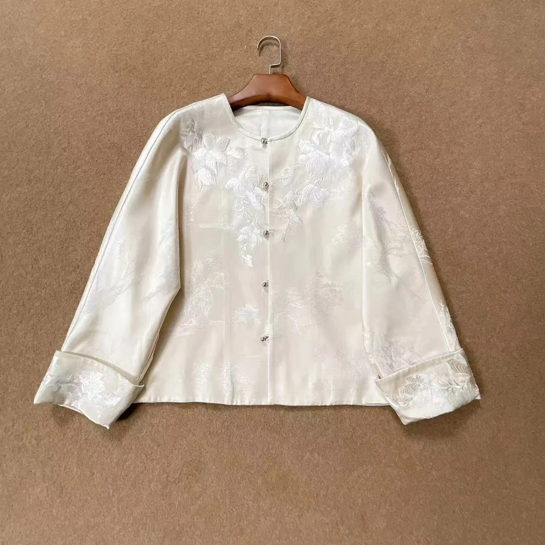 寨优袡国风秋风新款重工刺绣提花双层外套上衣