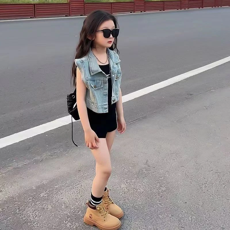 鹿可牛仔马甲外套上衣童装女童牛仔洋气时红休闲百搭潮流小童无袖