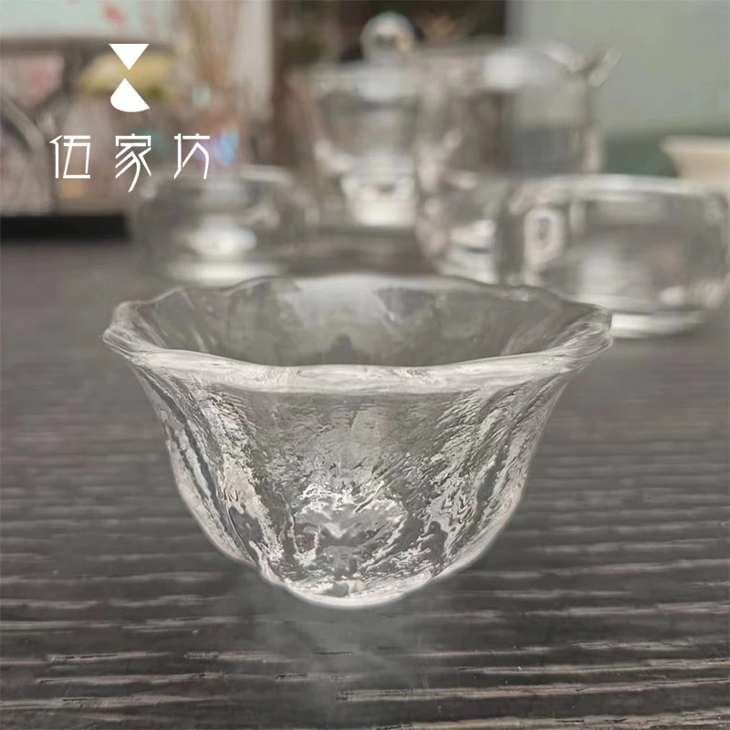 伍家坊小茶杯耐热日式锤纹家用主人杯客杯透明茶道配件小水杯