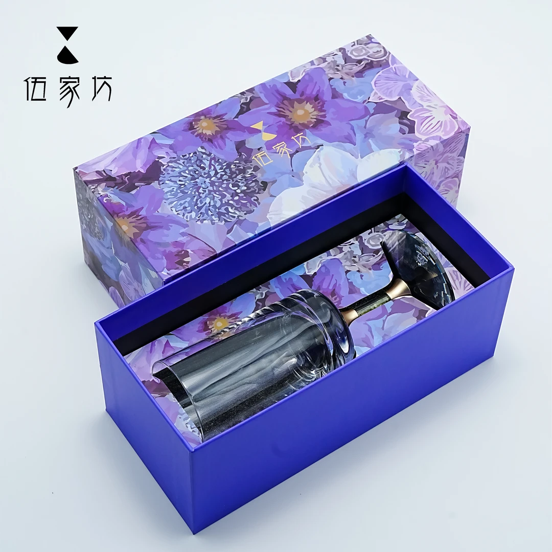 伍家坊手工复古橄榄石高脚绿茶杯透明青岚水晶玻璃圆筒型高脚酒杯