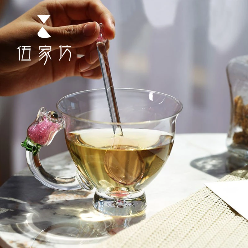 伍家坊爱丽丝花园天使杯咖啡杯水杯茶杯粉色钻主人杯花茶杯喝水杯