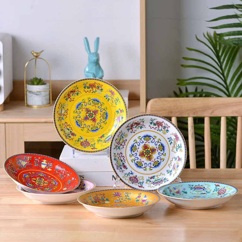 景德镇珐琅彩高温陶瓷菜盘碟子中式家用炒菜圆形平盘深浅盘餐具碟