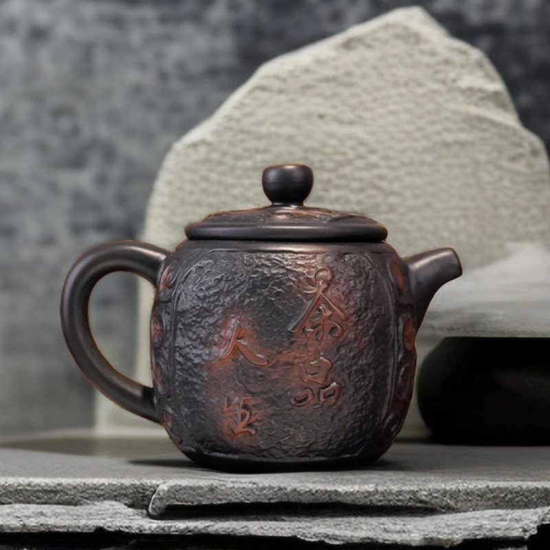 德壶建水紫陶秦权壶半手工创意功夫茶壶单壶茶品人生雕刻浮雕茶壶