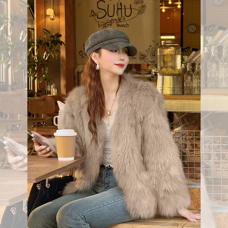 托卡毛毛外套女秋冬款韩版气质百搭V领环保毛毛外套30381#