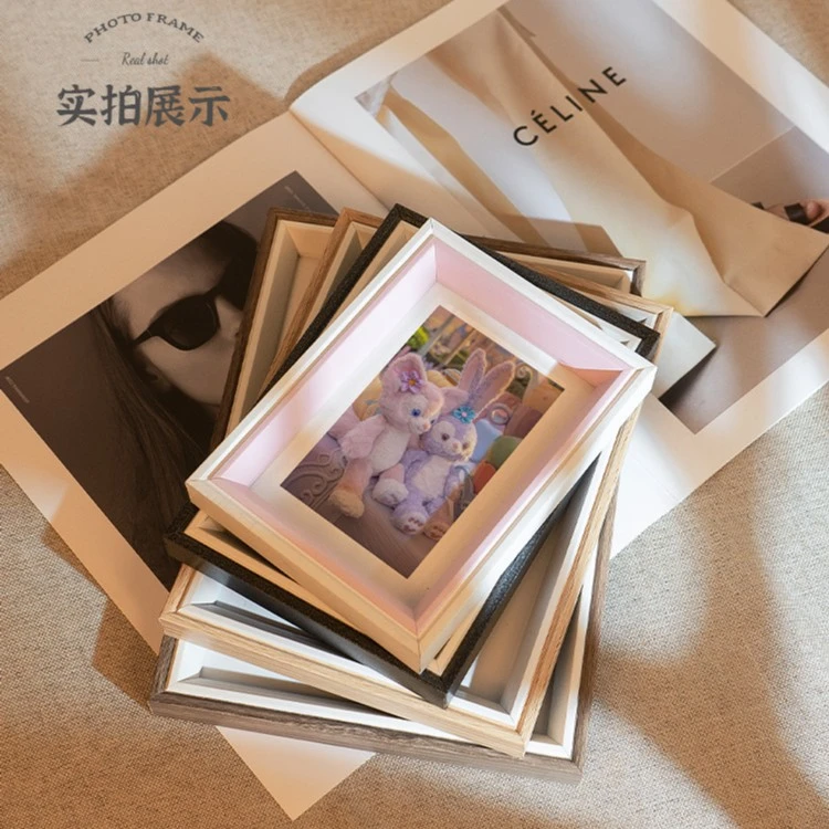 7寸创意拼色木质相框摆台挂墙简约 7寸台式现代