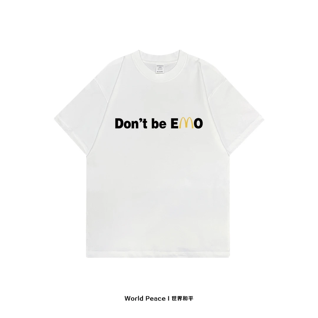 字母EMO印花麦当劳短袖男女夏季纯棉潮牌宽松圆领半袖百搭T恤衫