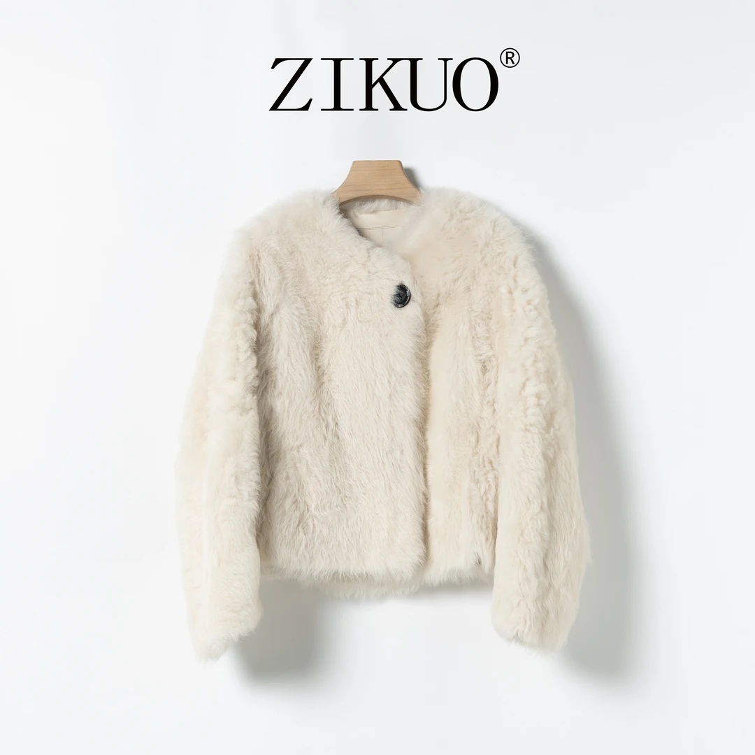 2024冬季新双面圆领短款托斯卡纳皮毛一体女外套56110