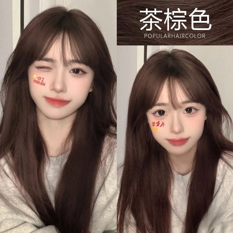 免漂茶棕色染发膏黄皮肤冷茶棕冷棕色自己在家染植物染发膏流行色