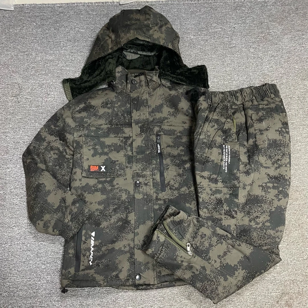 冬季户外棉线弹力迷彩加绒加厚保暖上衣加裤子