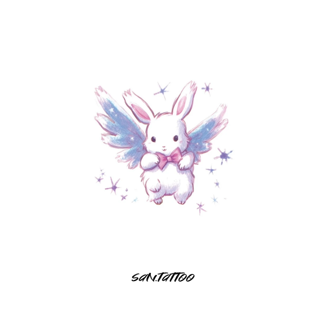 初三*飞天翅膀兔子可爱清新甜美防水仿真彩色纹身贴