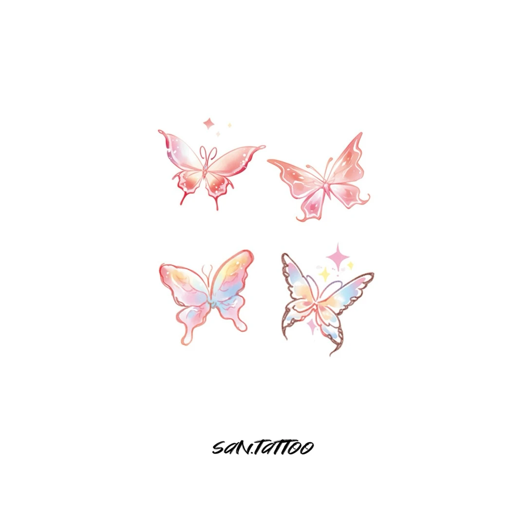 初三*粉色蝴蝶ins风唯美清新防水仿真彩色纹身贴
