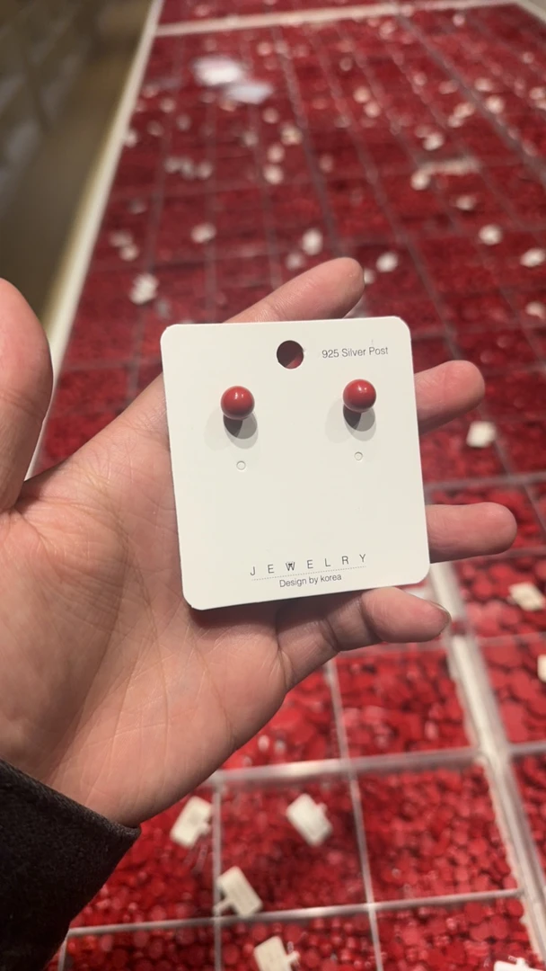 含辰砂工艺品高含量水飞砂圆珠素款朱砂耳钉