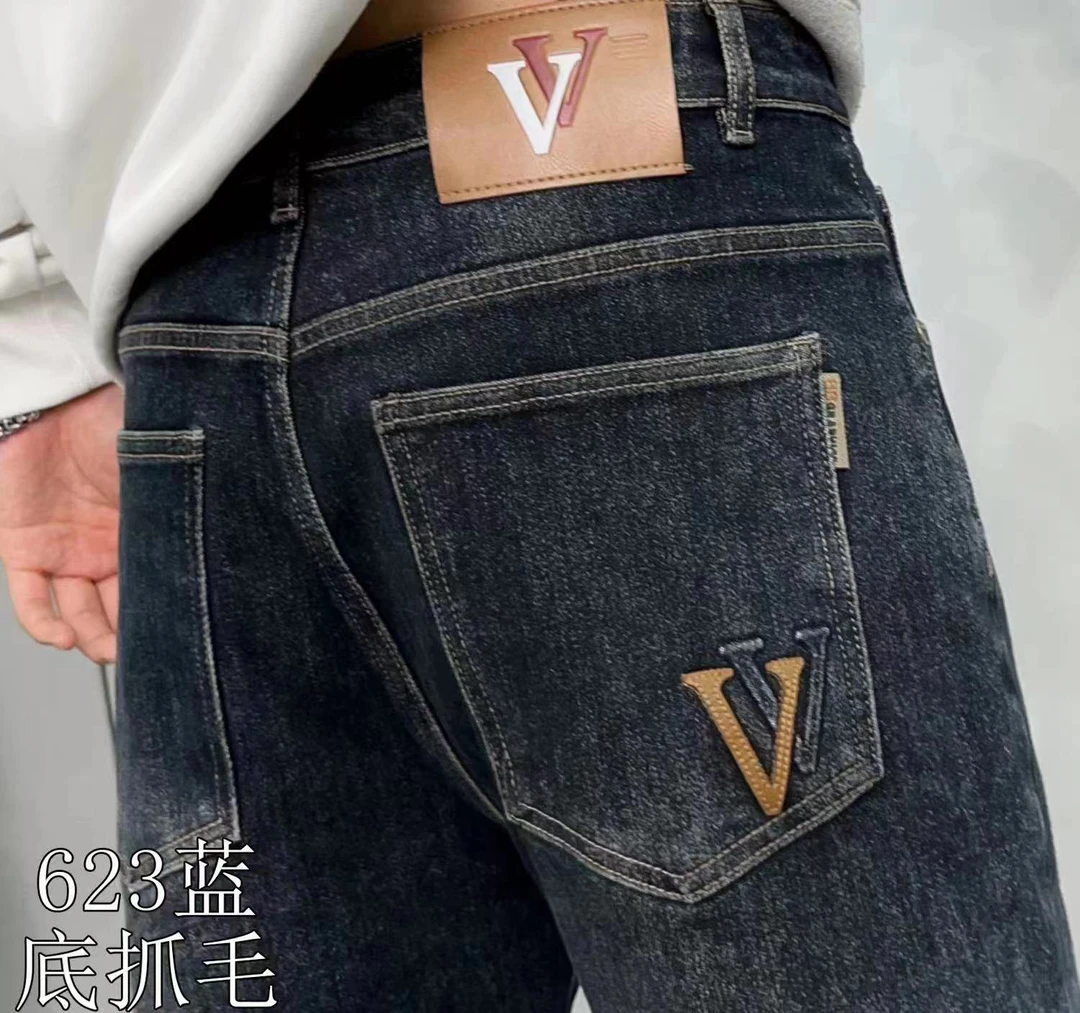 男士抓毛加厚牛仔裤秋冬修身