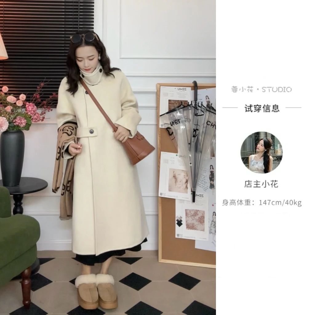 【通】YR-8758冬季小个子双面呢立领时尚休闲订制绵羊毛大衣外套