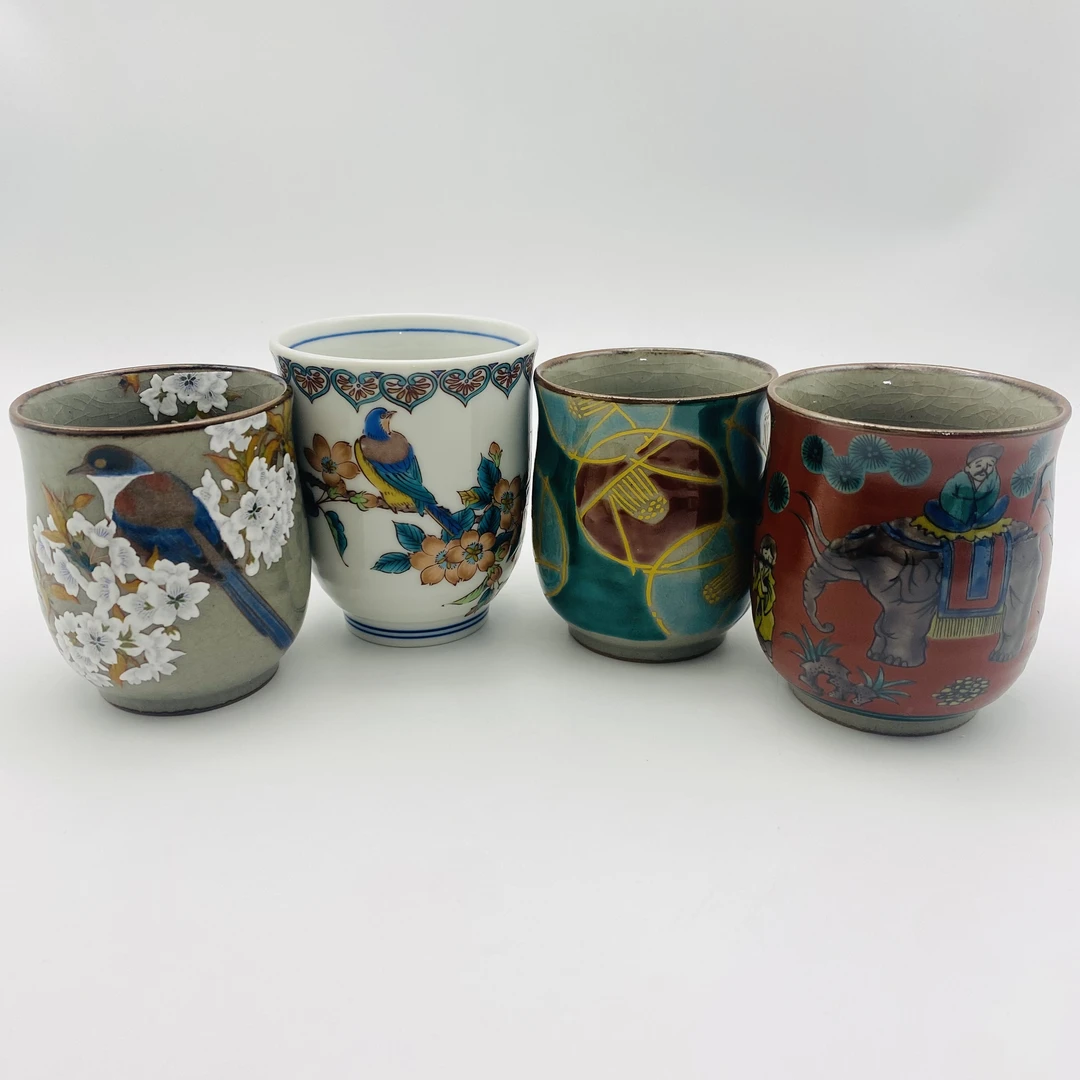 【尔滨兄弟专属】正品外贸瓷器九谷烧手绘交趾釉花鸟绘变集锦夫妻杯
