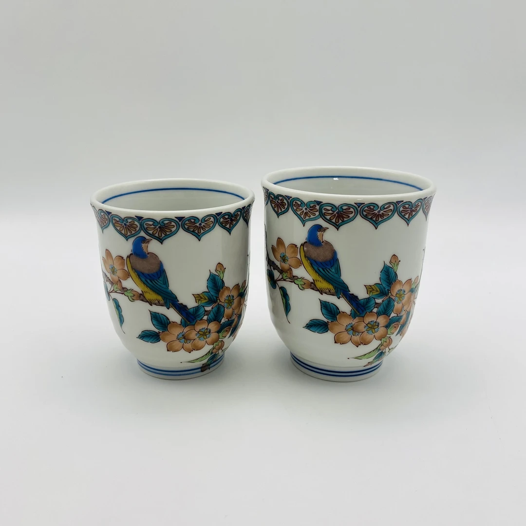 【尔滨兄弟专属】正品瓷器手绘九谷烧交趾釉夫妻杯汤吞花鸟绘主人杯