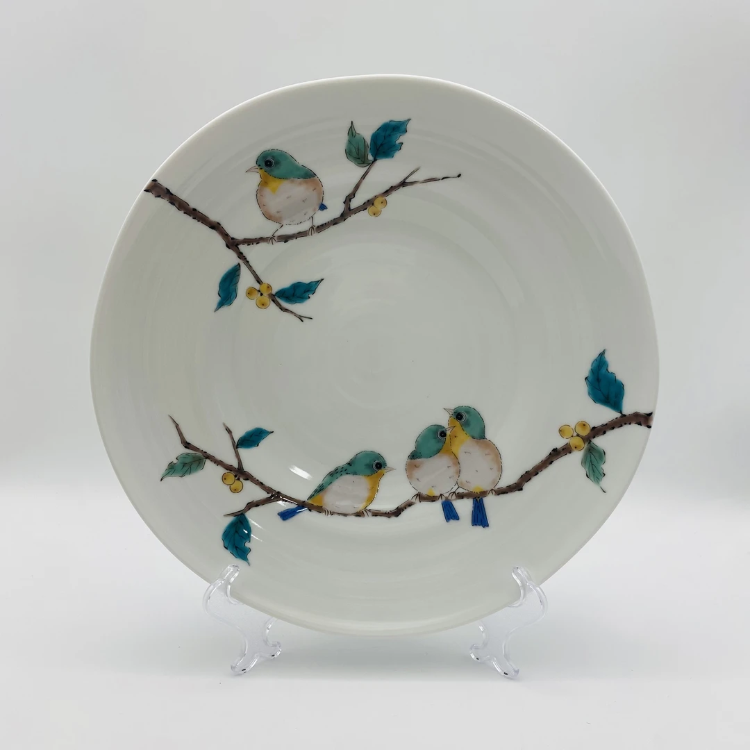 【尔滨兄弟专属】正品九谷烧青郊手工手绘小山雀鸟圆盘可爱创意陶瓷