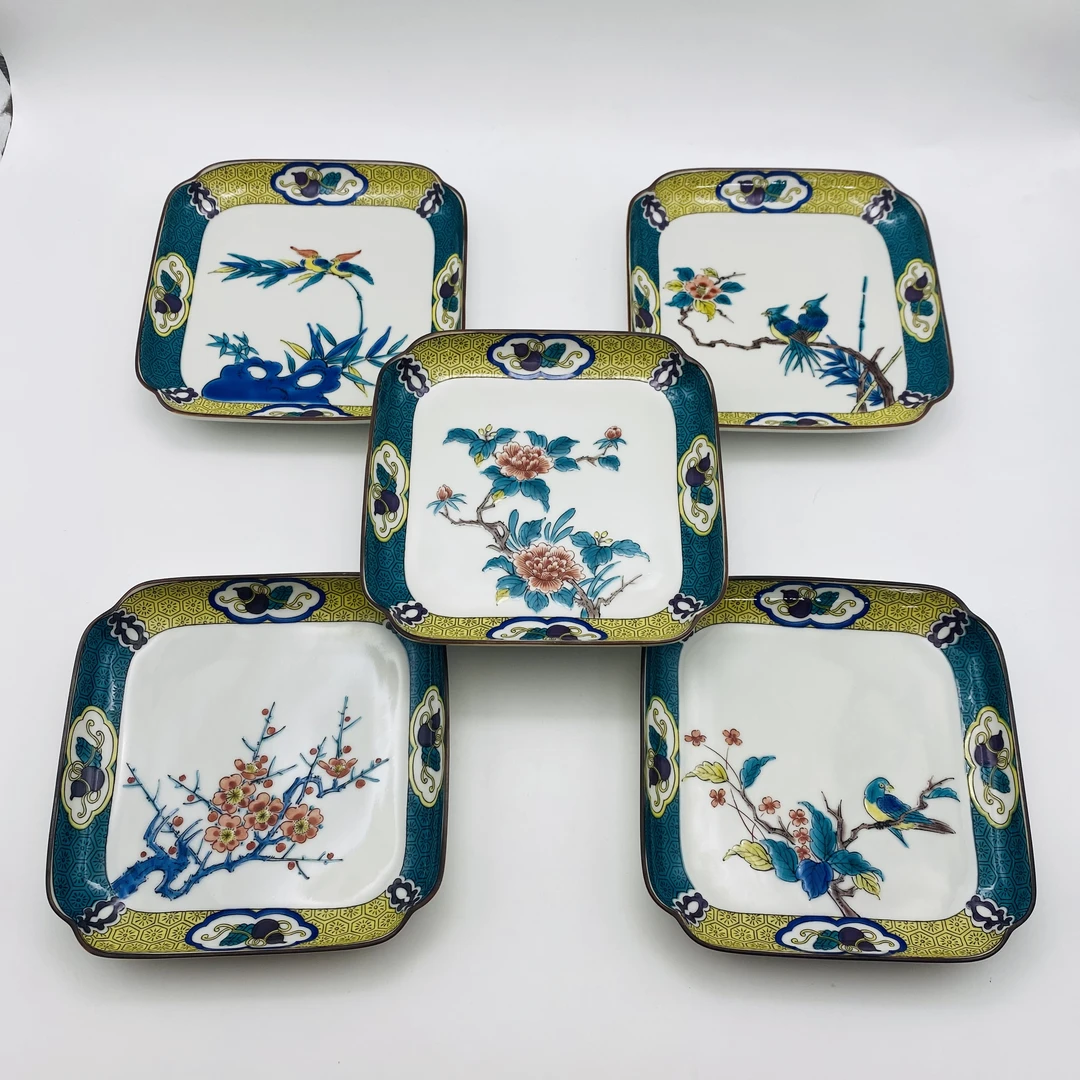 【尔滨兄弟专属】正品外贸瓷器手绘日式九谷烧吉田屋风格花草绘变盘