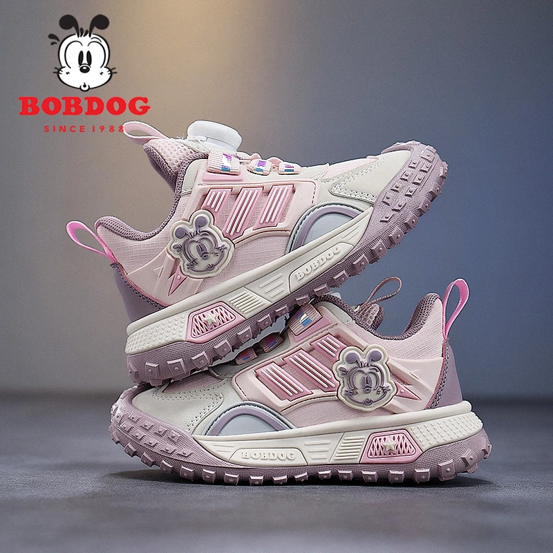 Bobdog/巴布豆2025秋季新款皮面儿童鞋防水防滑软底时尚运动童鞋