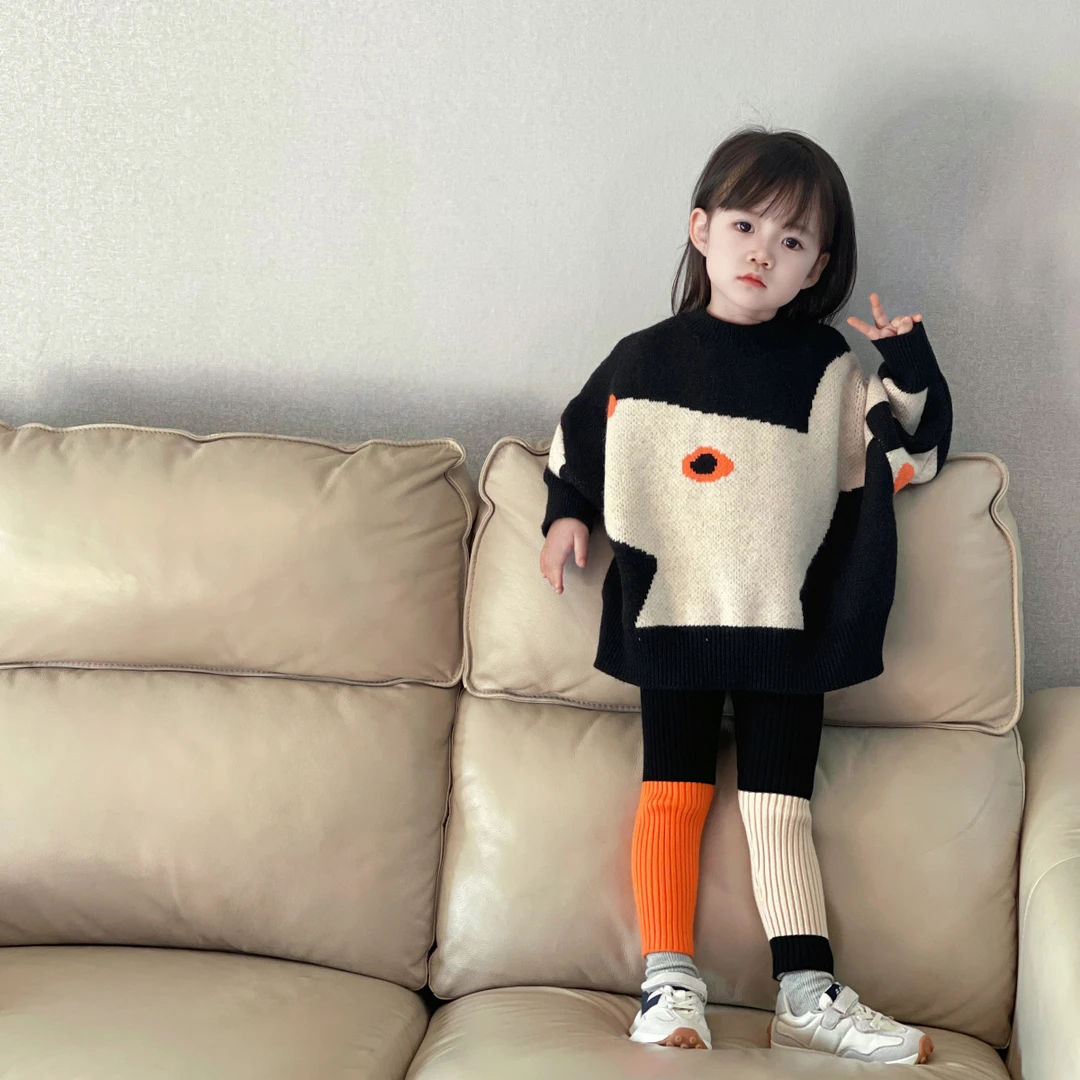 《小婕家》袋鼠毛衣女童2022秋冬新款韩版加厚头毛衫打底裤套