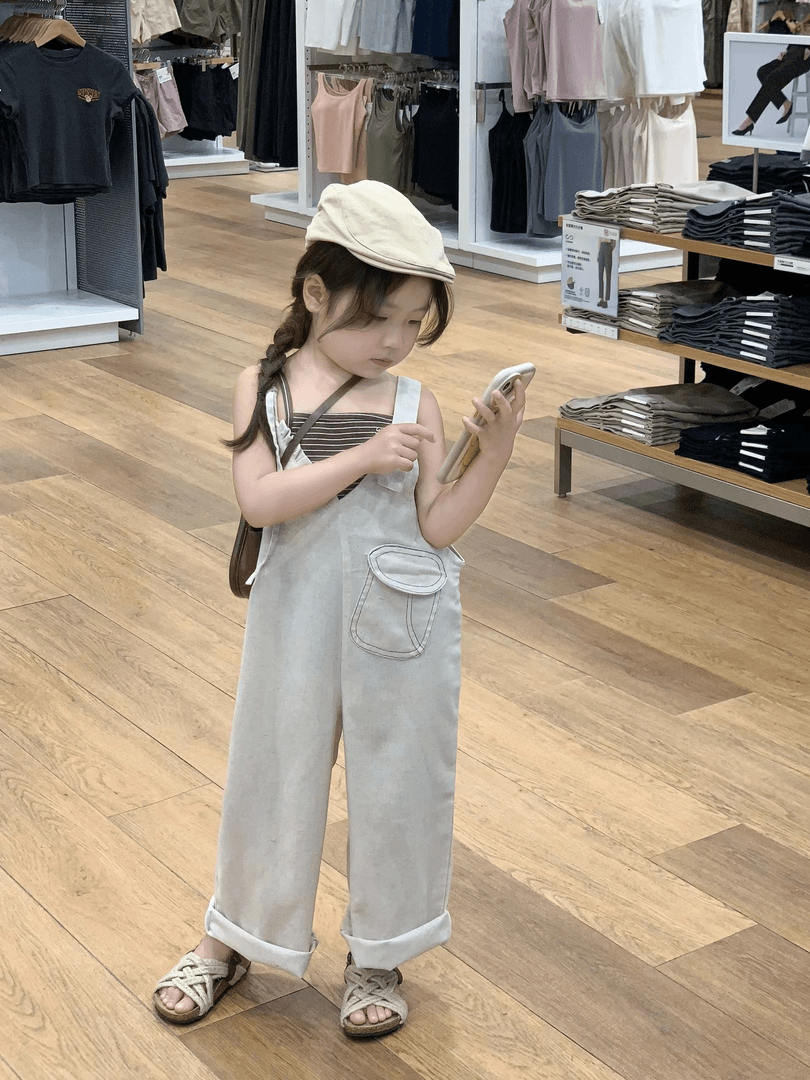 《小婕家》2024夏季新款韩版女童条纹吊带背心牛仔背带裤休闲套装