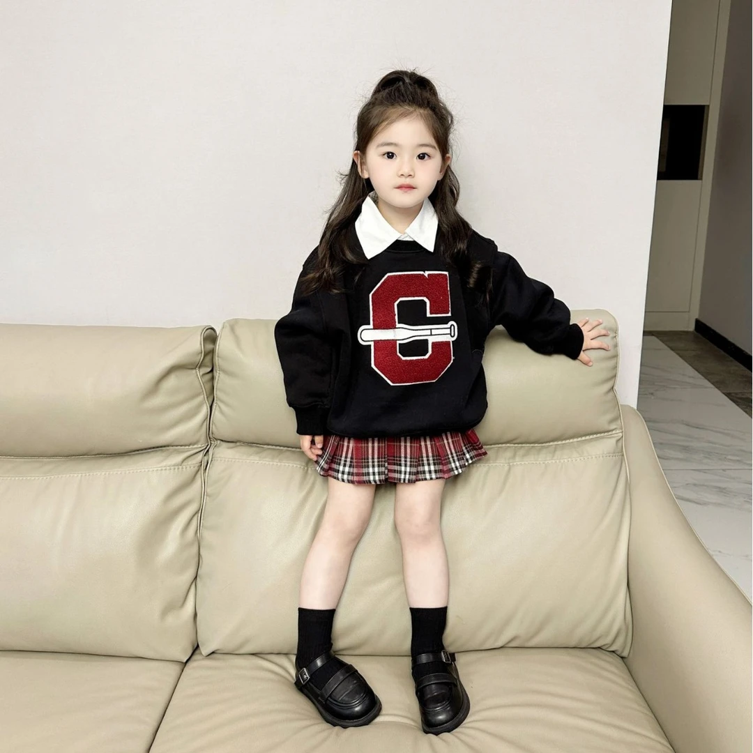 《小婕家》女童加绒卫衣2024秋冬新款中小童韩版儿童加厚衣服叠穿潮