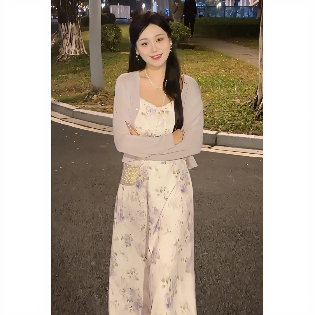 【破例心动】秋季法式气质温柔碎花收腰小个子外搭+吊带两件套A23