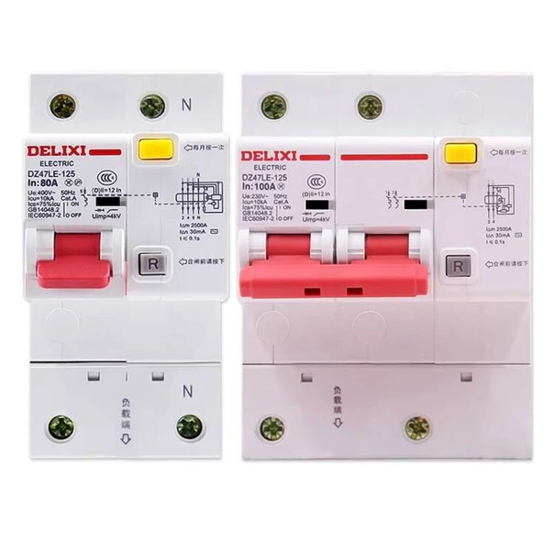 德力西大电流断路器80A防漏电DZ47LE-1252P100A家用保护器