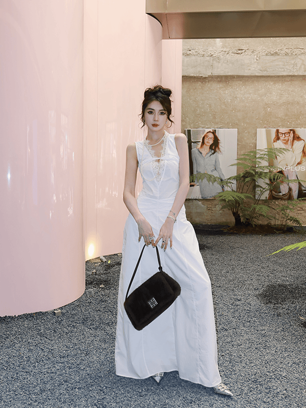 子车 【罗马许愿池】V领蕾丝连衣裙女夏季法式a字长款裙子