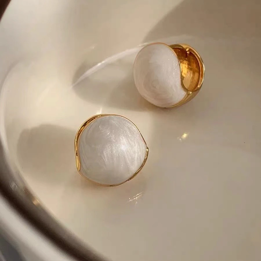 铜合金耳饰 高级复古气质ins珐琅釉耳球小众百搭耳扣耳环相思豆