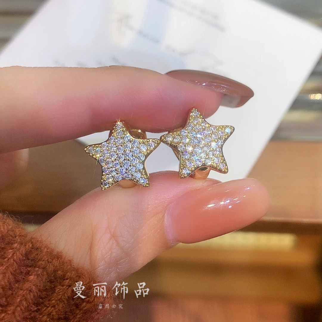 铜合金耳饰 轻奢气质满镶百搭海星耳钉