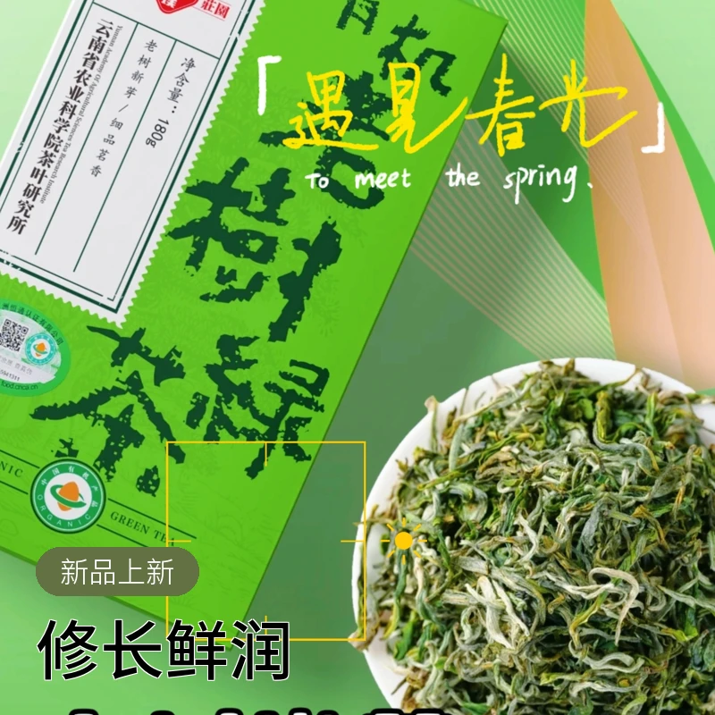 有机【鲜嫩老树绿茶】云南高海拨生态茶园老茶树早春高山绿茶